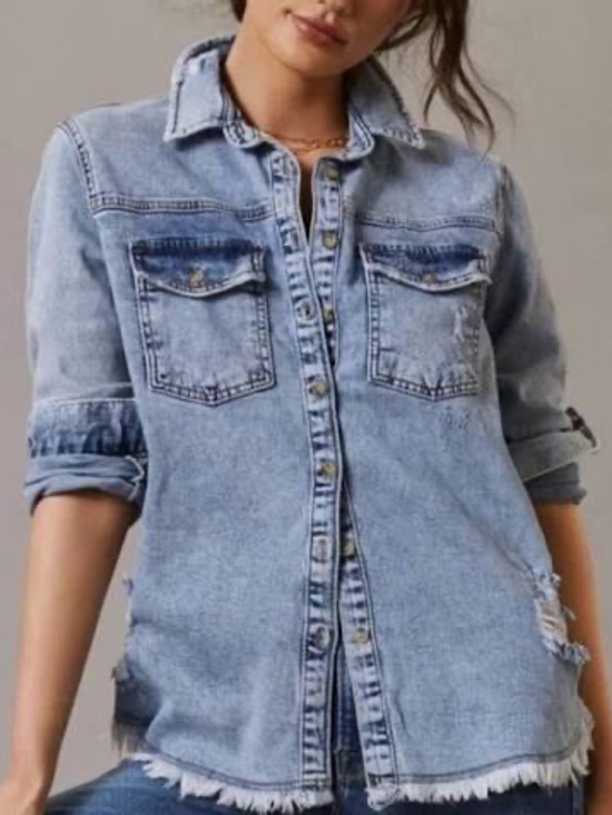 Pilcro Tops - Anthropologie Pilcro Distressed Chambray Relaxed Fit Shirt Jacket - XL